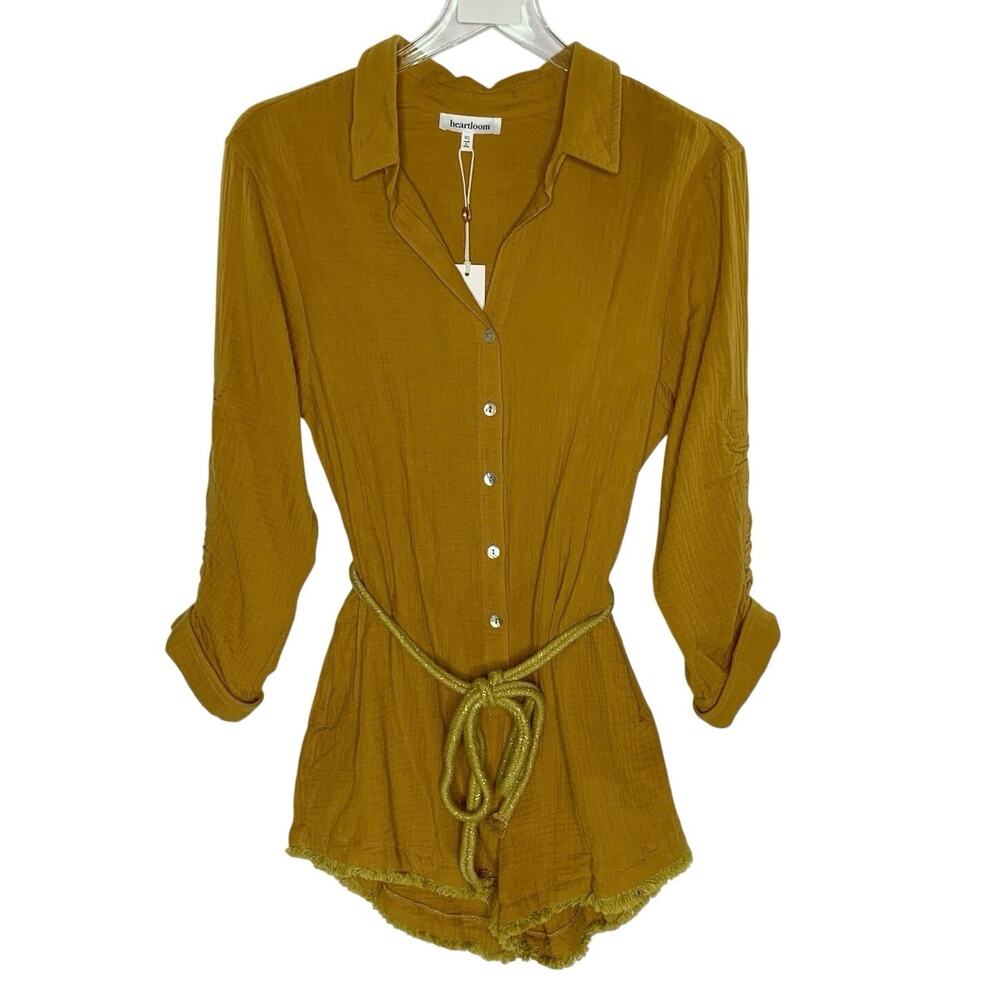 Heartloom Jemma Romper XS Cigar Brown Crinkle Texture Belted Travel Resort